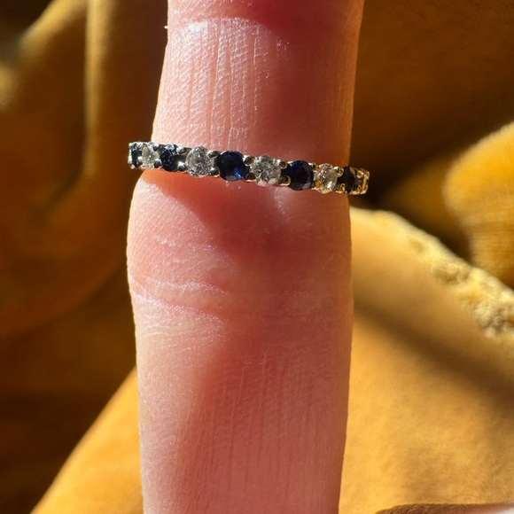 Petite Genuine Ceylon Sapphire and Natural Diamond eternity band - Picture 3 of 4